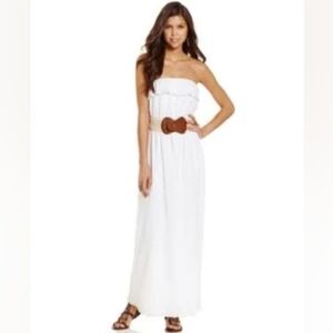 Elegant White Strapless Maxi Dress (Belt Not Included)